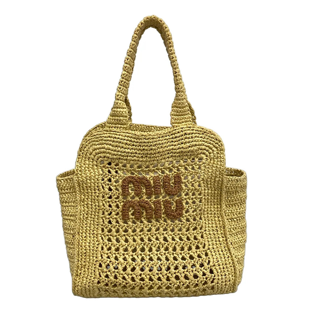 Miumiu Raffia-Effect Woven Tote Bag #335772M13B